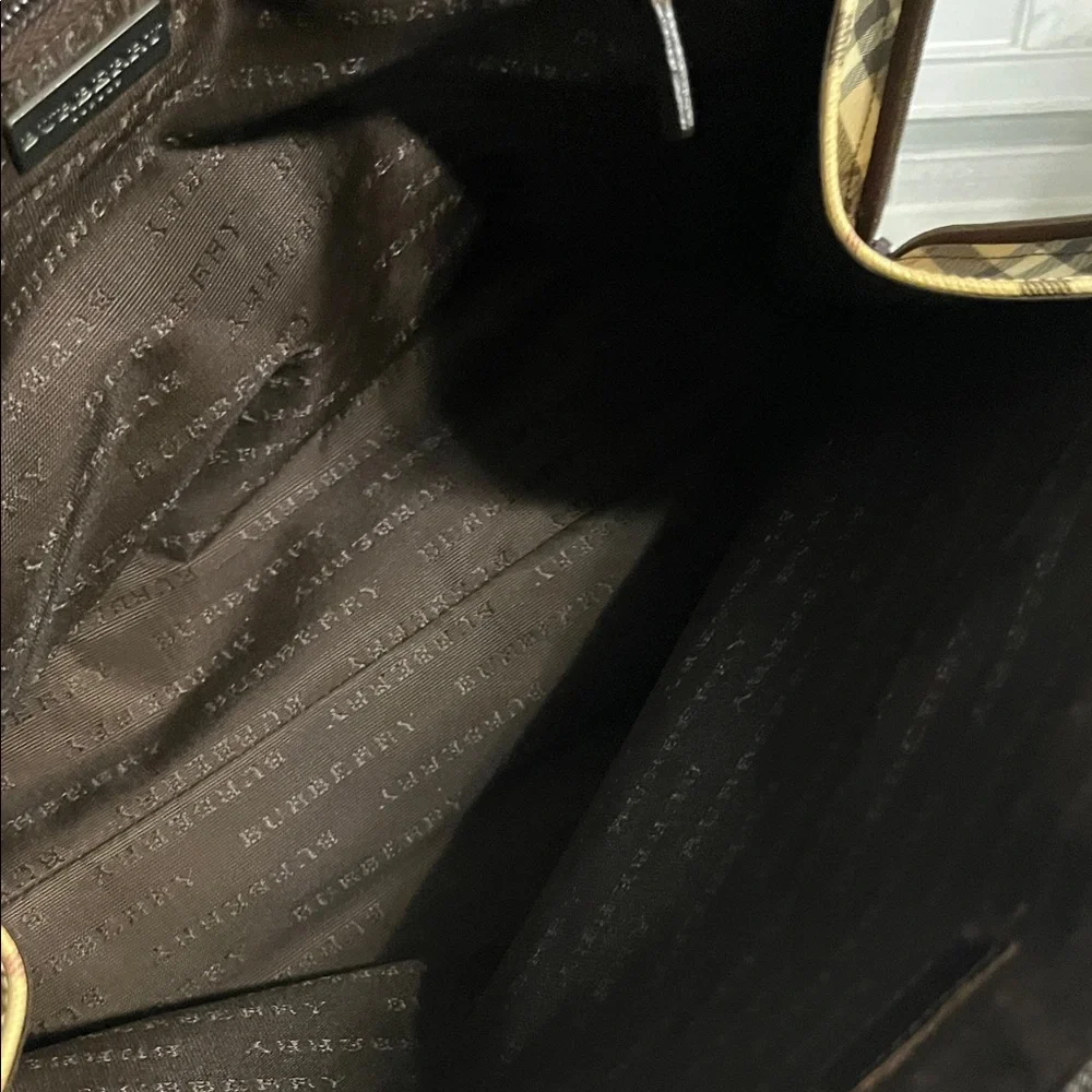 Classic Plaid Dome Satchel Handbag - Beige/Tan with Dark Brown Trim - Picture 7 of 11